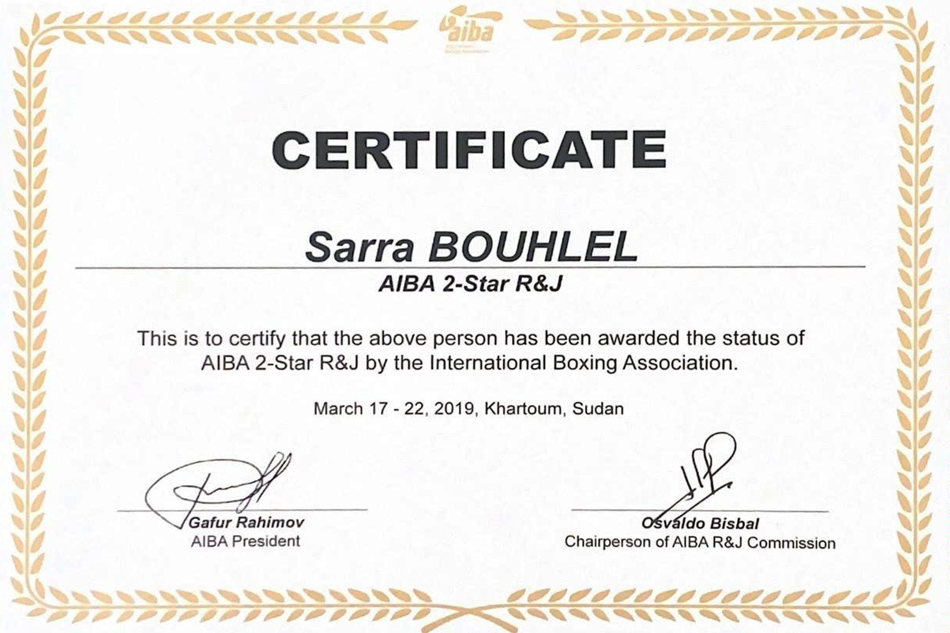 Certificate 2 Star AIBA